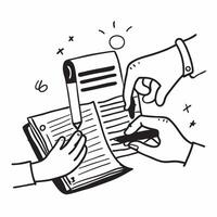 Hand Signing Contract with Holographic Agreement Icon and Signature Icon concept as A photo depicting a hand signing a contract with a glossy glowing holographic agreement icon and Dynamics Set 2 vector