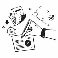 Hand Signing Contract with Holographic Agreement Icon and Signature Icon concept as A photo depicting a hand signing a contract with a glossy glowing holographic agreement icon and Dynamics Set 3 vector