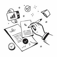Hand Signing Contract with Holographic Agreement Icon and Signature Icon concept as A photo depicting a hand signing a contract with a glossy glowing holographic agreement icon and Dynamics Set 9 vector
