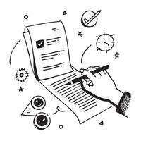 Hand Signing Contract with Holographic Agreement Icon and Signature Icon concept as A photo depicting a hand signing a contract with a glossy glowing holographic agreement icon and Dynamics Set 5 vector
