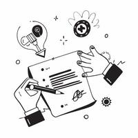Hand Signing Contract with Holographic Agreement Icon and Signature Icon concept as A photo depicting a hand signing a contract with a glossy glowing holographic agreement icon and Dynamics Set 8 vector