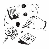 Hand Signing Contract with Holographic Agreement Icon and Signature Icon concept as A photo depicting a hand signing a contract with a glossy glowing holographic agreement icon and Dynamics Set 7 vector