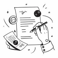 Hand Signing Contract with Holographic Agreement Icon and Signature Icon concept as A photo depicting a hand signing a contract with a glossy glowing holographic agreement icon and Dynamics Set 13 vector