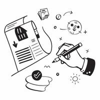 Hand Signing Contract with Holographic Agreement Icon and Signature Icon concept as A photo depicting a hand signing a contract with a glossy glowing holographic agreement icon and Dynamics Set 15 vector