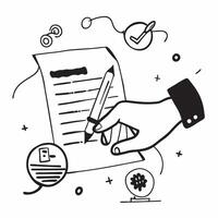 Hand Signing Contract with Holographic Agreement Icon and Signature Icon concept as A photo depicting a hand signing a contract with a glossy glowing holographic agreement icon and Dynamics Set 16 vector