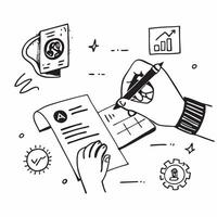 Hand Signing Contract with Holographic Agreement Icon and Signature Icon concept as A photo depicting a hand signing a contract with a glossy glowing holographic agreement icon and Dynamics Set 10 vector