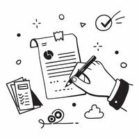 Hand Signing Contract with Holographic Agreement Icon and Signature Icon concept as A photo depicting a hand signing a contract with a glossy glowing holographic agreement icon and Dynamics Set 20 vector