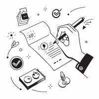 Hand Signing Contract with Holographic Agreement Icon and Signature Icon concept as A photo depicting a hand signing a contract with a glossy glowing holographic agreement icon and Dynamics Set 21 vector