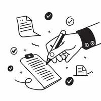 Hand Signing Contract with Holographic Agreement Icon and Signature Icon concept as A photo depicting a hand signing a contract with a glossy glowing holographic agreement icon and Dynamics Set 24 vector