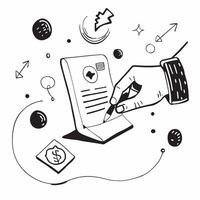Hand Signing Contract with Holographic Agreement Icon and Signature Icon concept as A photo depicting a hand signing a contract with a glossy glowing holographic agreement icon and Dynamics Set 25 vector