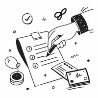 Hand Signing Contract with Holographic Agreement Icon and Signature Icon concept as A photo depicting a hand signing a contract with a glossy glowing holographic agreement icon and Dynamics Set 34 vector