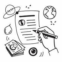 Hand Signing Contract with Holographic Agreement Icon and Signature Icon concept as A photo depicting a hand signing a contract with a glossy glowing holographic agreement icon and Dynamics Set 32 vector