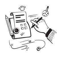 Hand Signing Contract with Holographic Agreement Icon and Signature Icon concept as A photo depicting a hand signing a contract with a glossy glowing holographic agreement icon and Dynamics Set 39 vector