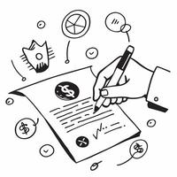Hand Signing Contract with Holographic Agreement Icon and Signature Icon concept as A photo depicting a hand signing a contract with a glossy glowing holographic agreement icon and Dynamics Set 28 vector