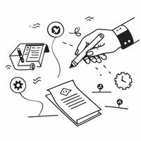 Hand Signing Contract with Holographic Agreement Icon and Signature Icon concept as A photo depicting a hand signing a contract with a glossy glowing holographic agreement icon and Dynamics Set 35 vector