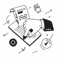Hand Signing Contract with Holographic Agreement Icon and Signature Icon concept as A photo depicting a hand signing a contract with a glossy glowing holographic agreement icon and Dynamics Set 42 vector