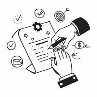 Hand Signing Contract with Holographic Agreement Icon and Signature Icon concept as A photo depicting a hand signing a contract with a glossy glowing holographic agreement icon and Dynamics Set 36 vector