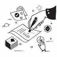 Hand Signing Contract with Holographic Agreement Icon and Signature Icon concept as A photo depicting a hand signing a contract with a glossy glowing holographic agreement icon and Dynamics Set 38 vector
