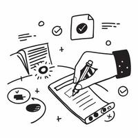 Hand Signing Contract with Holographic Agreement Icon and Signature Icon concept as A photo depicting a hand signing a contract with a glossy glowing holographic agreement icon and Dynamics Set 37 vector