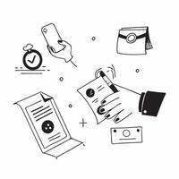 Hand Signing Contract with Holographic Agreement Icon and Signature Icon concept as A photo depicting a hand signing a contract with a glossy glowing holographic agreement icon and Dynamics Set 43 vector