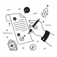 Hand Signing Contract with Holographic Agreement Icon and Signature Icon concept as A photo depicting a hand signing a contract with a glossy glowing holographic agreement icon and Dynamics Set 41 vector
