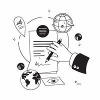 Hand Signing Contract with Holographic Agreement Icon and Signature Icon concept as A photo depicting a hand signing a contract with a glossy glowing holographic agreement icon and Dynamics Set 48 vector
