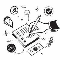 Hand Signing Contract with Holographic Agreement Icon and Signature Icon concept as A photo depicting a hand signing a contract with a glossy glowing holographic agreement icon and Dynamics Set 40 vector