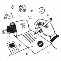 Hand Signing Contract with Holographic Agreement Icon and Signature Icon concept as A photo depicting a hand signing a contract with a glossy glowing holographic agreement icon and Dynamics Set 45 vector