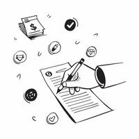 Hand Signing Contract with Holographic Agreement Icon and Signature Icon concept as A photo depicting a hand signing a contract with a glossy glowing holographic agreement icon and Dynamics Set 49 vector