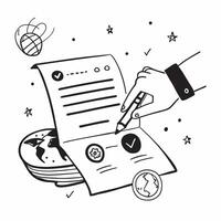 Hand Signing Contract with Holographic Agreement Icon and Signature Icon concept as A photo depicting a hand signing a contract with a glossy glowing holographic agreement icon and Dynamics Set 47 vector