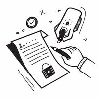 Hand Signing Contract with Holographic Signature Icon and Contract Icon concept as A photo depicting a hand signing a contract with a glossy glowing holographic signature icon and Dynamics vector