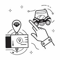 Hand with Holographic Autonomous Vehicle and GPS concept as A photo showing a hand presenting a holographic autonomous vehicle and a GPS icon The hand is positioned towards the ri Dynamics vector