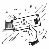 Hand with Holographic Bank Building and Check concept as A photo featuring a hand displaying a holographic bank building and a check The hand is positioned towards the center leav Dynamics vector