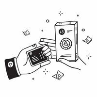 Hand with Holographic Banking App and Security Icon concept as A photo showing a hand presenting a holographic banking app and a security icon The hand is positioned centrally lea Dynamics vector