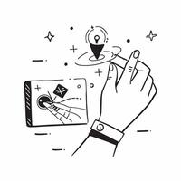Hand with Holographic GPS and Satellite Icon concept as A photo featuring a hand displaying a holographic GPS and a satellite icon The hand is positioned towards the right highlig Dynamics vector