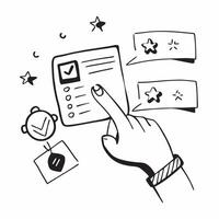 Hand with Holographic Meeting Evaluation and Feedback Form concept as A photo depicting a hand holding a holographic meeting evaluation icon and a feedback form The hand is positi Dynamics vector