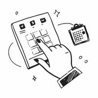 Hand with Holographic Meeting Planner and Calendar concept as A photo featuring a hand displaying a holographic meeting planner icon and a calendar The hand is positioned towards Dynamics vector