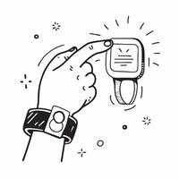 Hand with Holographic Smart Wearables and Fitness Tracker concept as A photo depicting a hand holding a holographic smart wearables and a fitness tracker The hand is positioned to Dynamics vector