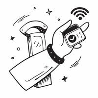 Hand with Holographic Smartwatch and Wi Fi Symbol concept as A photo featuring a hand displaying a holographic smartwatch and a Wi Fi symbol The hand is positioned towards the rig Dynamics vector