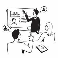 HR manager conducting a hybrid training session concept as An HR manager conducting a hybrid training session with employees in the training room and joining remotely highlighting Dynamics vector