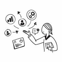 HR manager with recruitment icons concept as An HR managers profile blended with recruitment icons symbolizing talent acquisition and opportunities during a company open house Ide Dynamics vector