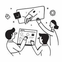 HR team collaborating on employee engagement strategies concept as A icon illustration of an HR team collaborating on employee engagement strategies using charts and digital tool Dynamic Dynamics vector