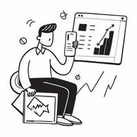 Investor analyzing market trends and stock valuations on a tablet concept as An investor sitting in a relaxed setting analyzing market trends and stock valuations on a tablet empha Dynamics vector