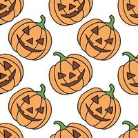Jack o lanterns seamless tile pattern with carved faces and vibrant orange tones for festive Halloween decor concept as Carved jack o lantern faces and vibrant orange tones arrange Dynamics vector