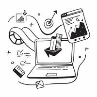 Laptop with holographic AI analytics and investment icons concept as Camera movement Pan across the laptop screen with a focus on glowing holographic AI analytics and investment ic Dynamics vector