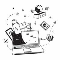 Laptop with holographic AI and holiday trip icons concept as Camera movement Pan across the laptop screen with a focus on glowing holographic AI and holiday trip icons Scene A mod Dynamics vector