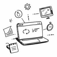 Laptop with holographic AI and quality assurance icons concept as Camera movement Pan across the laptop screen with a focus on glowing holographic AI and quality assurance icons S Dynamics vector