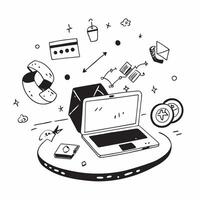 Laptop with holographic AI and business trip icons concept as Camera movement Pan across the laptop screen with a focus on glowing holographic AI and business trip icons Scene A m Dynamics vector