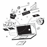Laptop with holographic AI finance and wealth icons concept as Camera movement Pan across the laptop screen with a focus on glowing holographic AI finance and wealth icons Scene A Dynamics vector