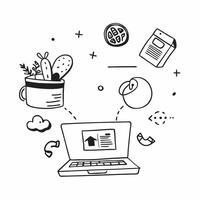 Laptop with holographic AI food budgeting and world food day icons concept as Camera movement Pan across the laptop screen with a focus on glowing holographic AI food budgeting and Dynamics vector